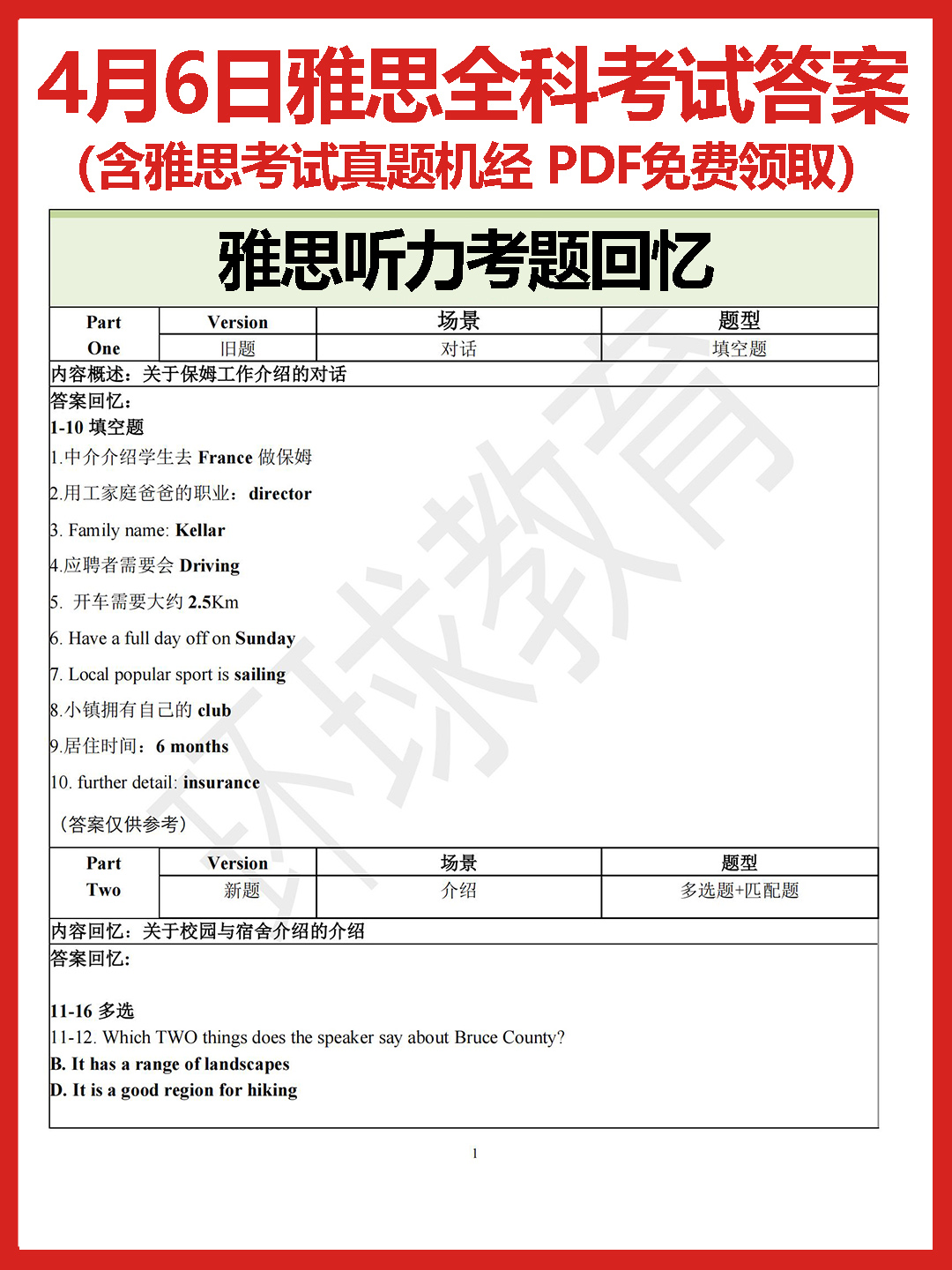 2024年4月6日雅思考试真题机经及参考答案